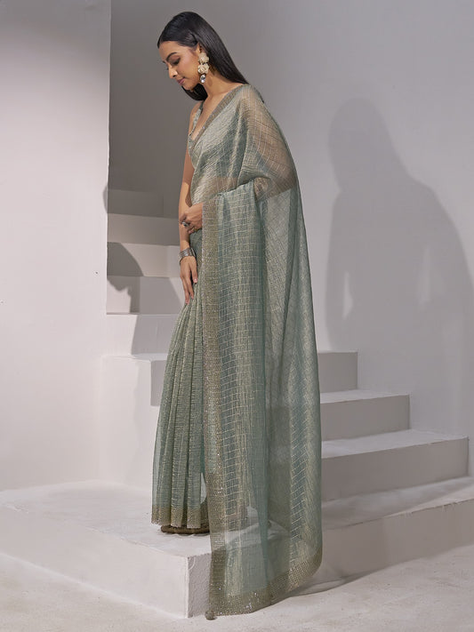 Light Blue organza saree view 1