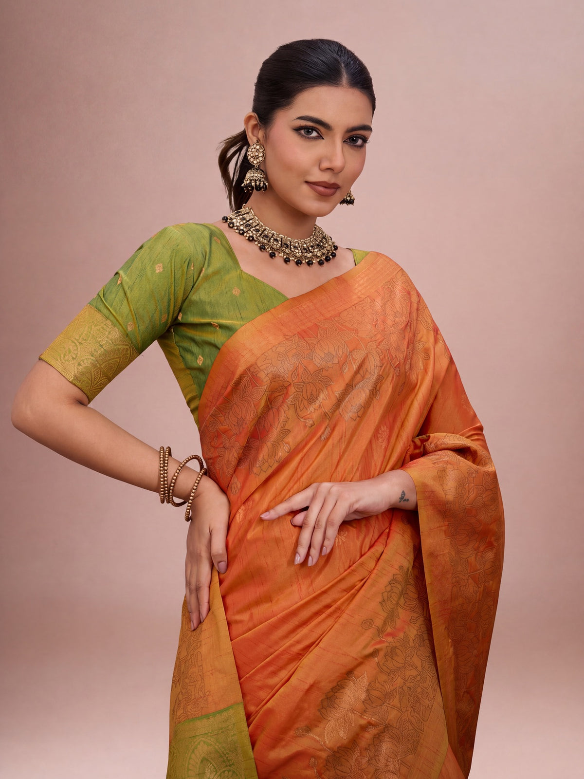 Orange Tussar Silk saree – detail view 1