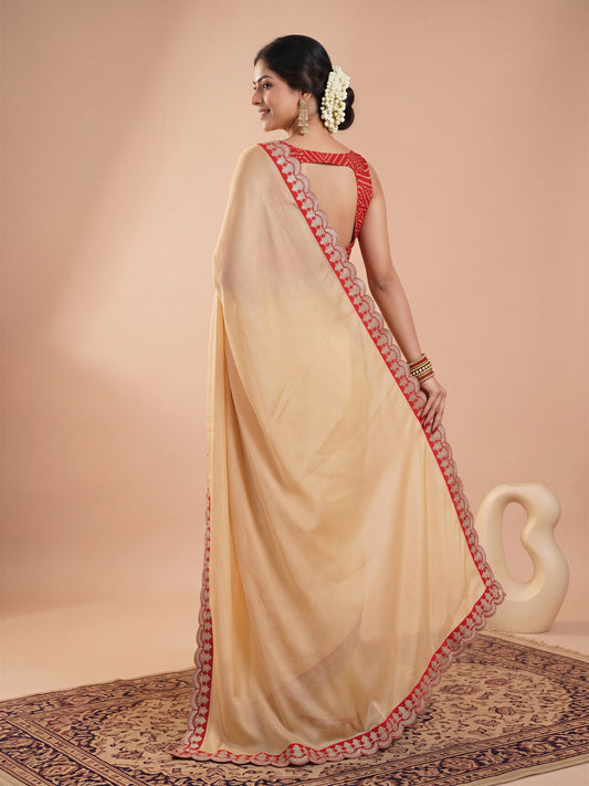 Cream Satin saree – detail view 1