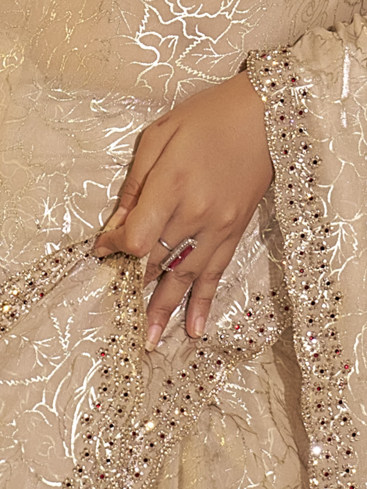 Beige satin silk saree view 5
