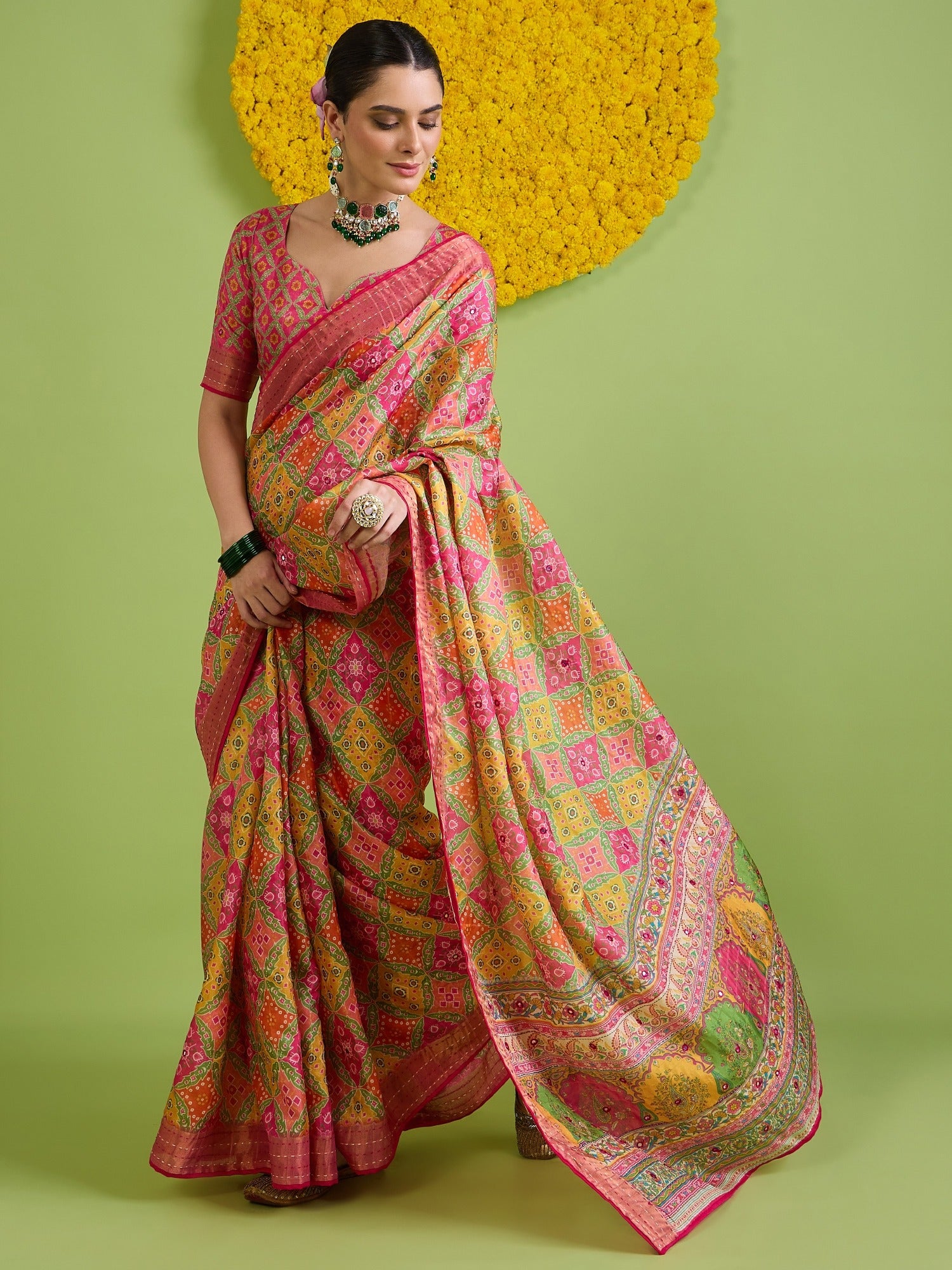 Pink Tussar Silk saree – detail view 4