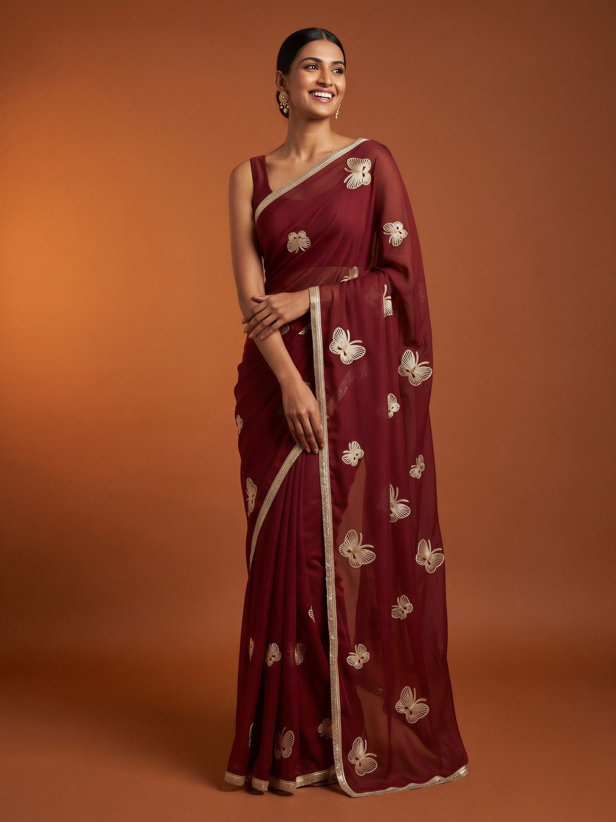 Maroon Georgette saree – detail view 3