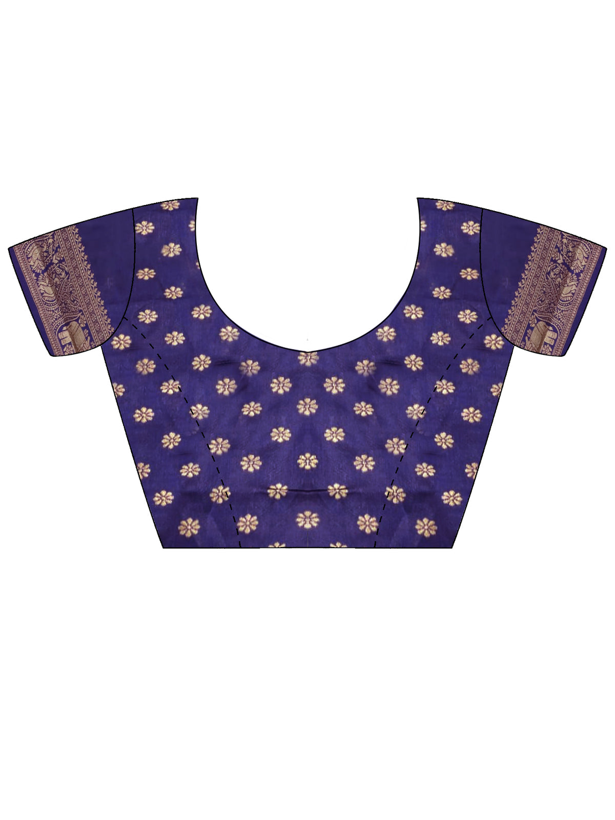 Unstitched navy blue litchi silk blouse piece with woven design design