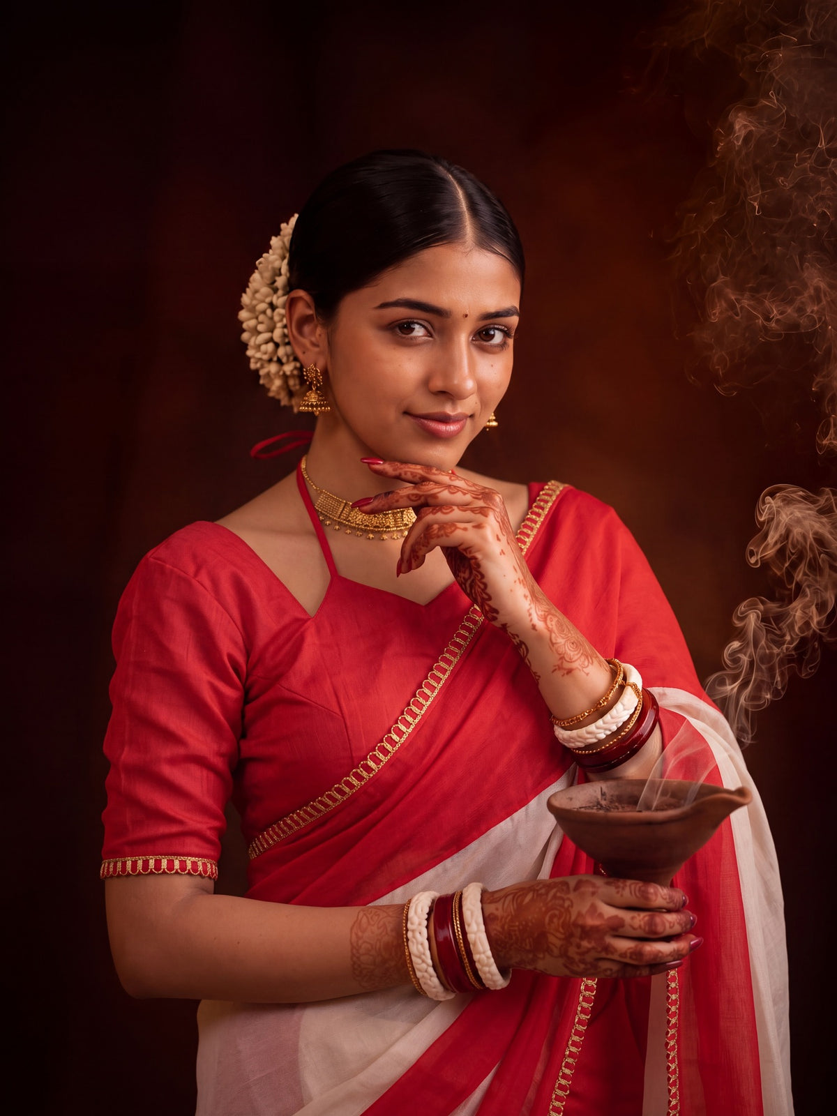 Red Chinnon saree – detail view 3