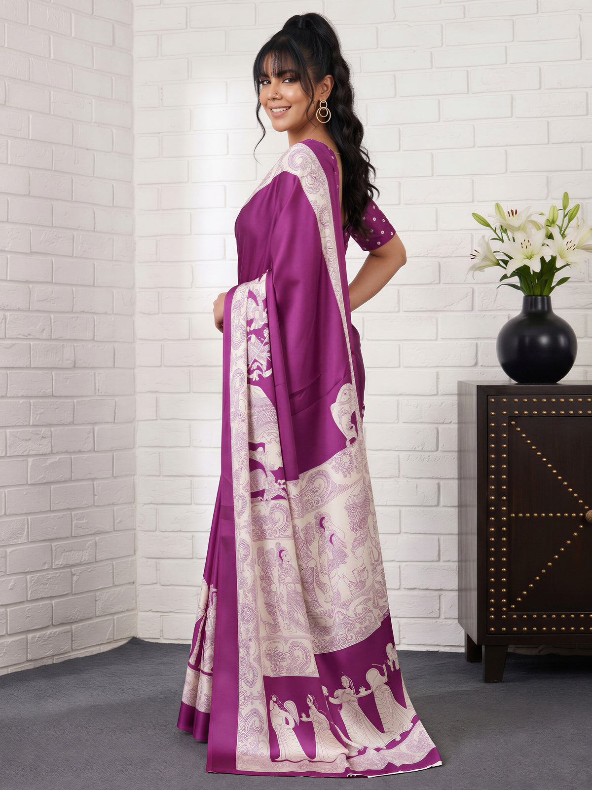 Purple Satin saree – detail view 2