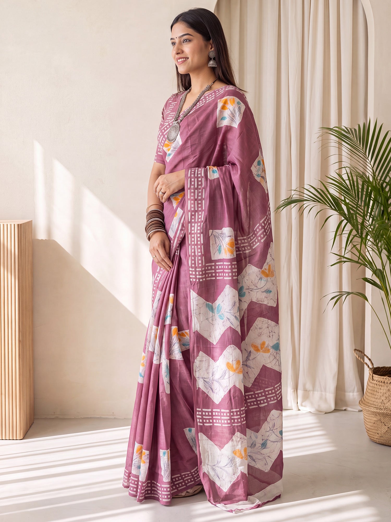 Magenta Cotton saree – detail view 2
