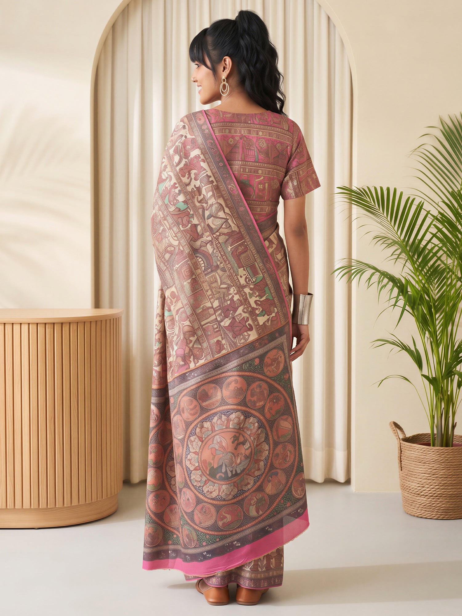Beige Silk Blend saree – detail view 1