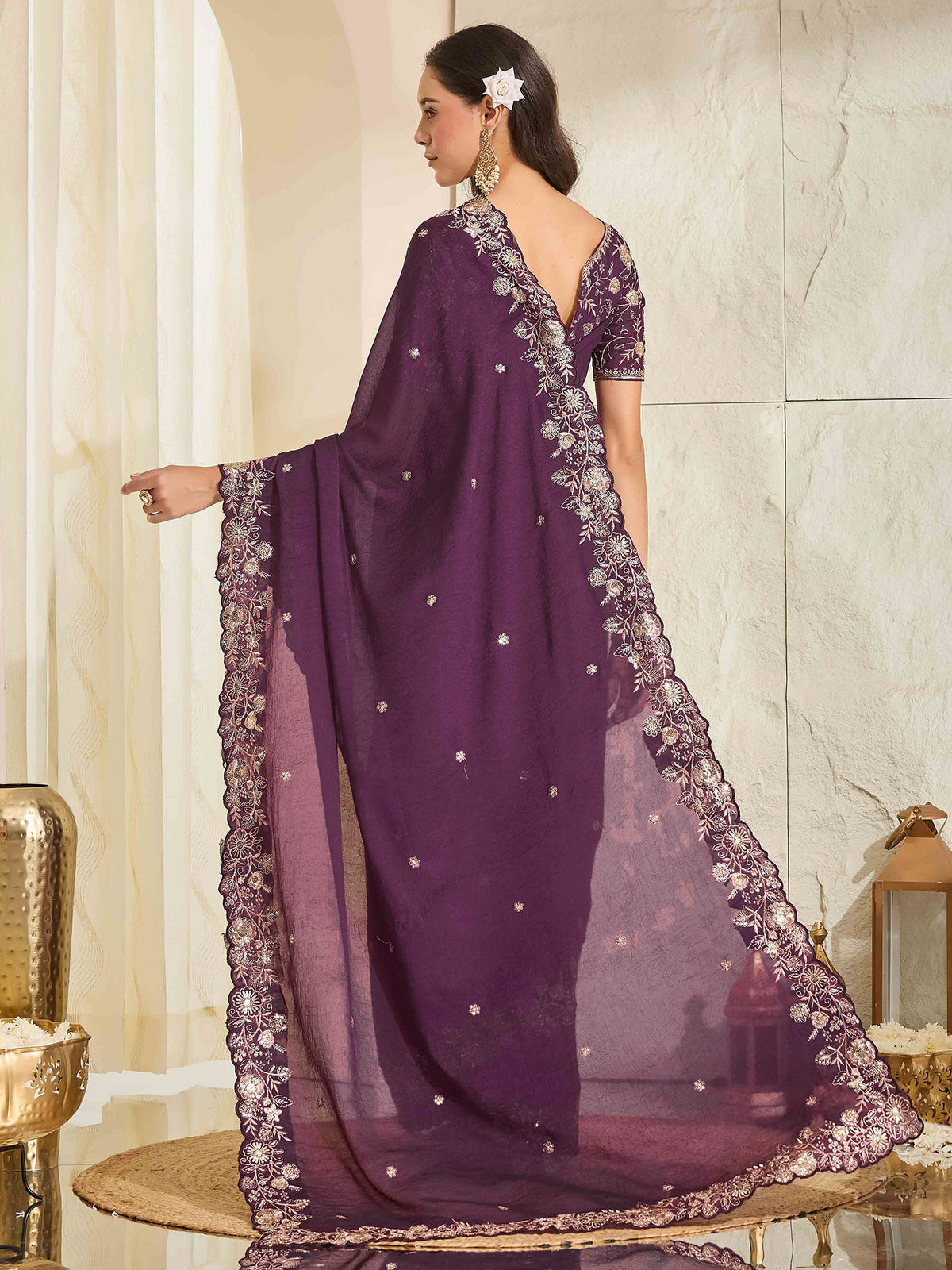 Purple Georgette saree – detail view 1