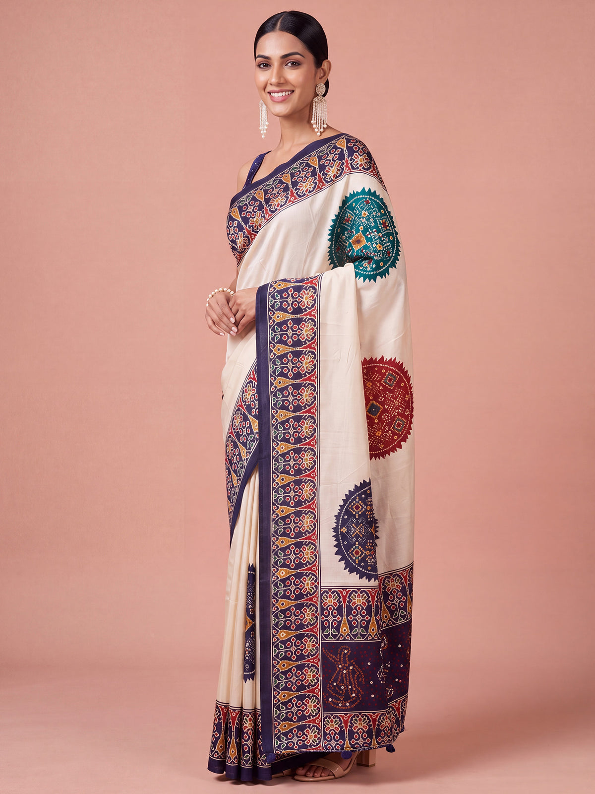Navy Blue satin saree view 2