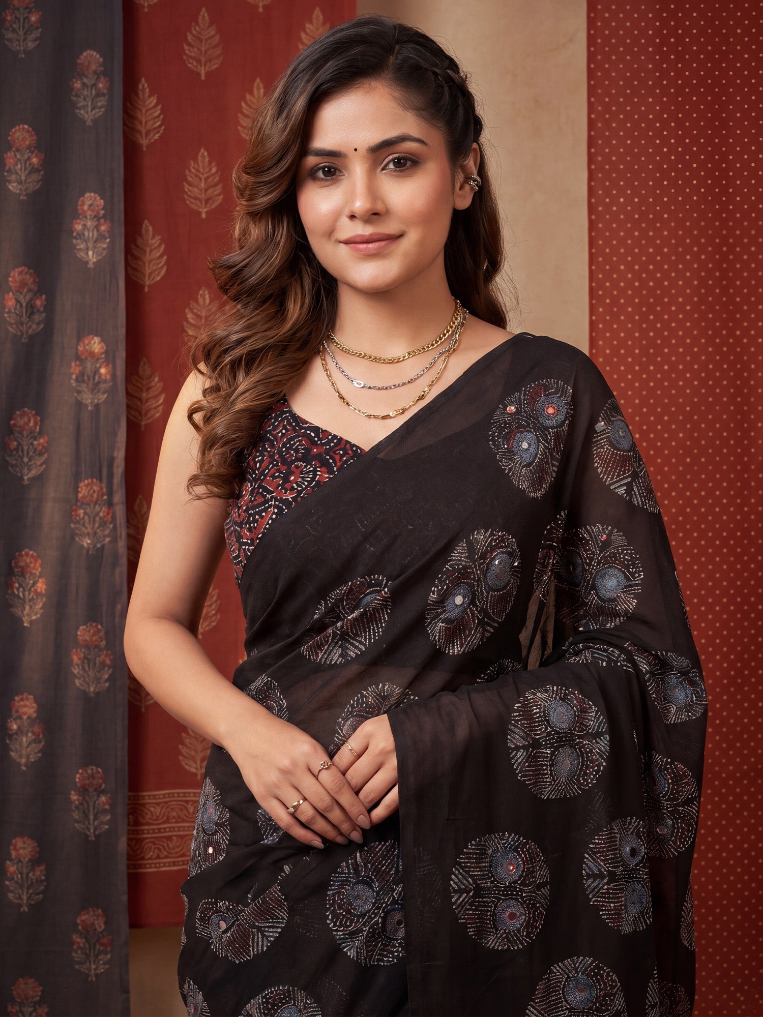 Black Linen saree – detail view 4