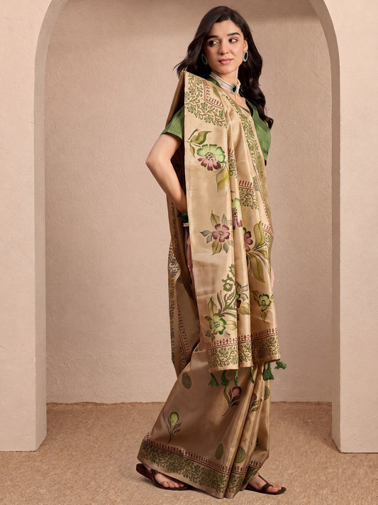 Beige Silk Blend saree – detail view 2