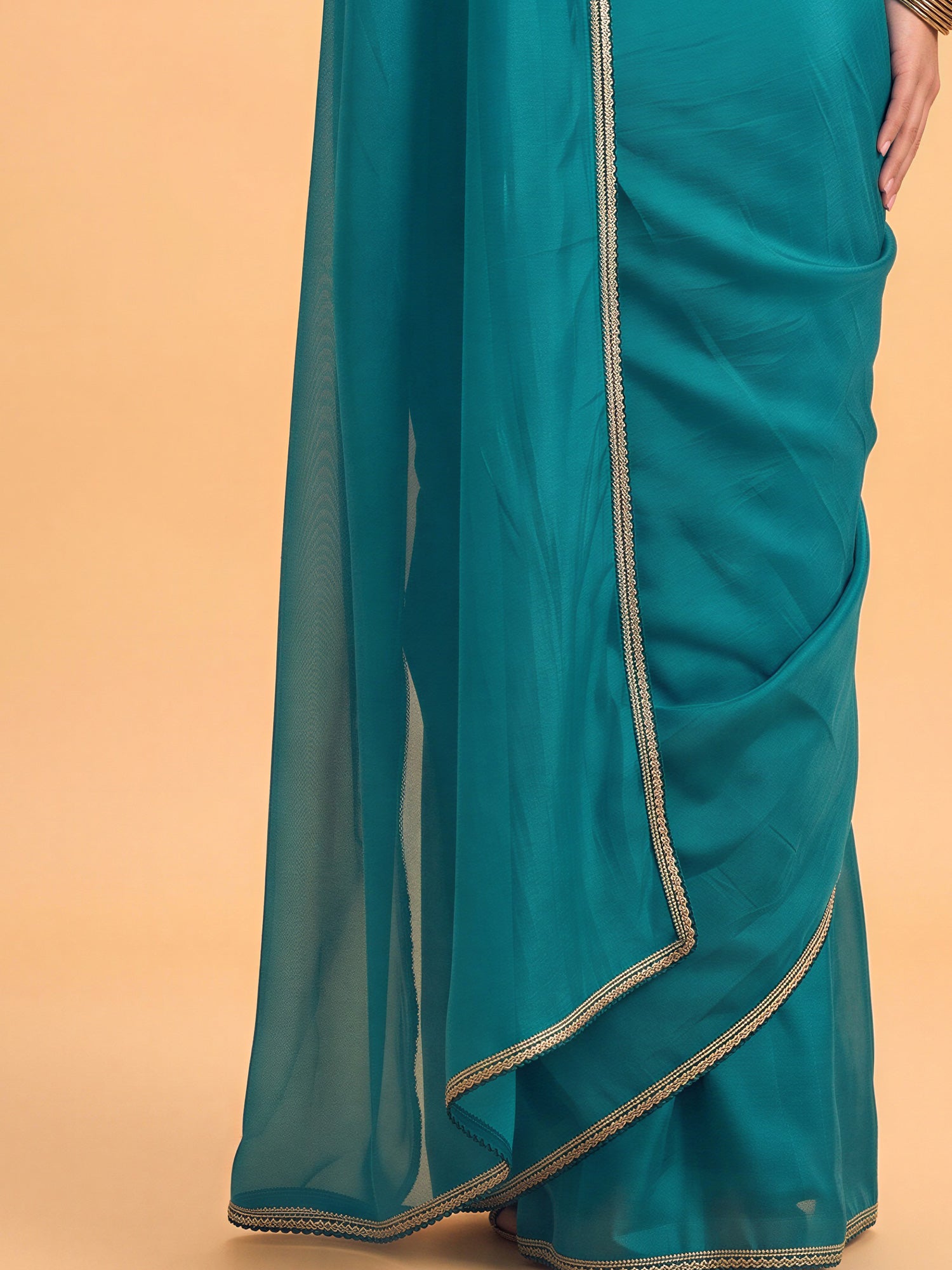 Teal Blue Silk saree – detail view 5