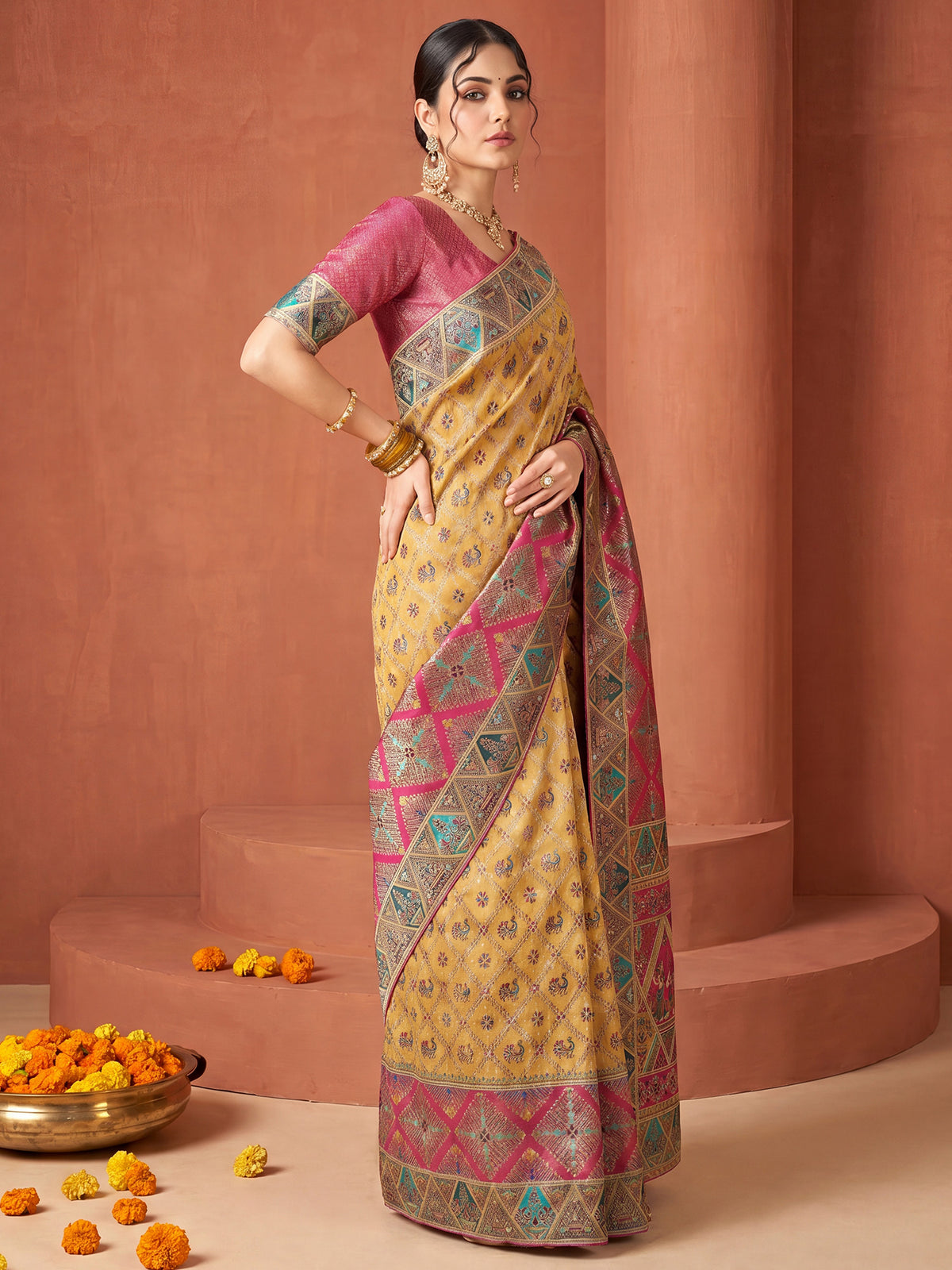 Mustard Viscose Silk saree – detail view 2