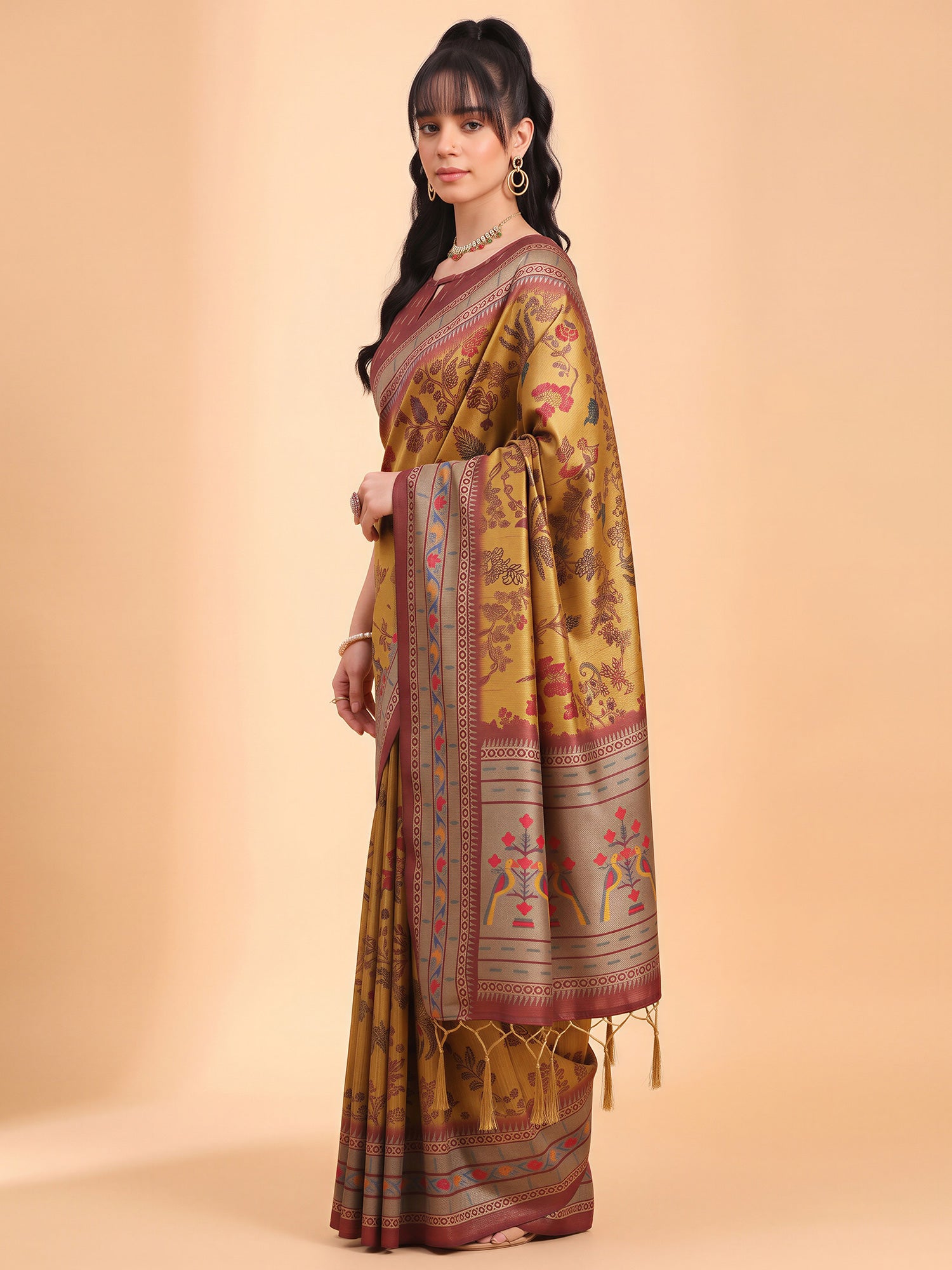 Mustard Cotton Blend saree – detail view 2