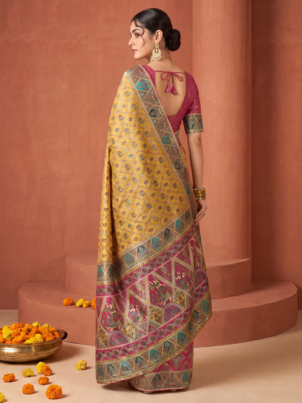 Mustard Viscose Silk saree – detail view 1