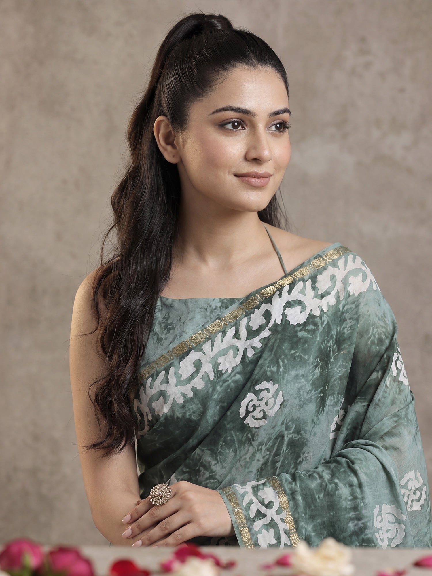 Sea Green Cotton saree – detail view 4