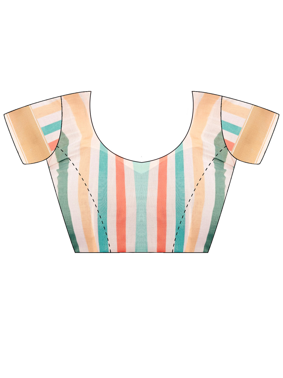Unstitched multicolored linen blouse piece with striped design
