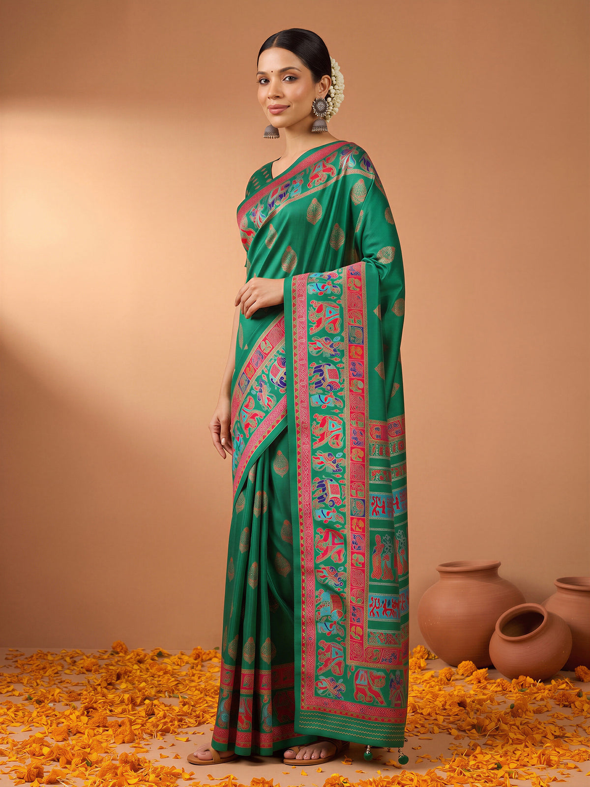Green Silk Blend saree – detail view 2