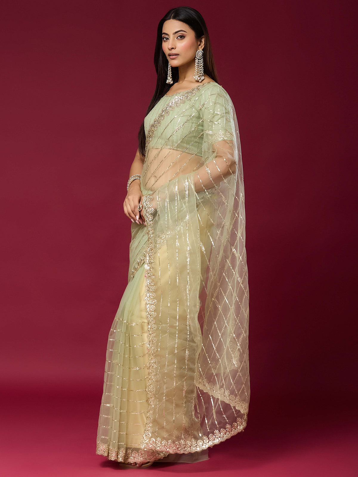 Light Green Net saree – detail view 2