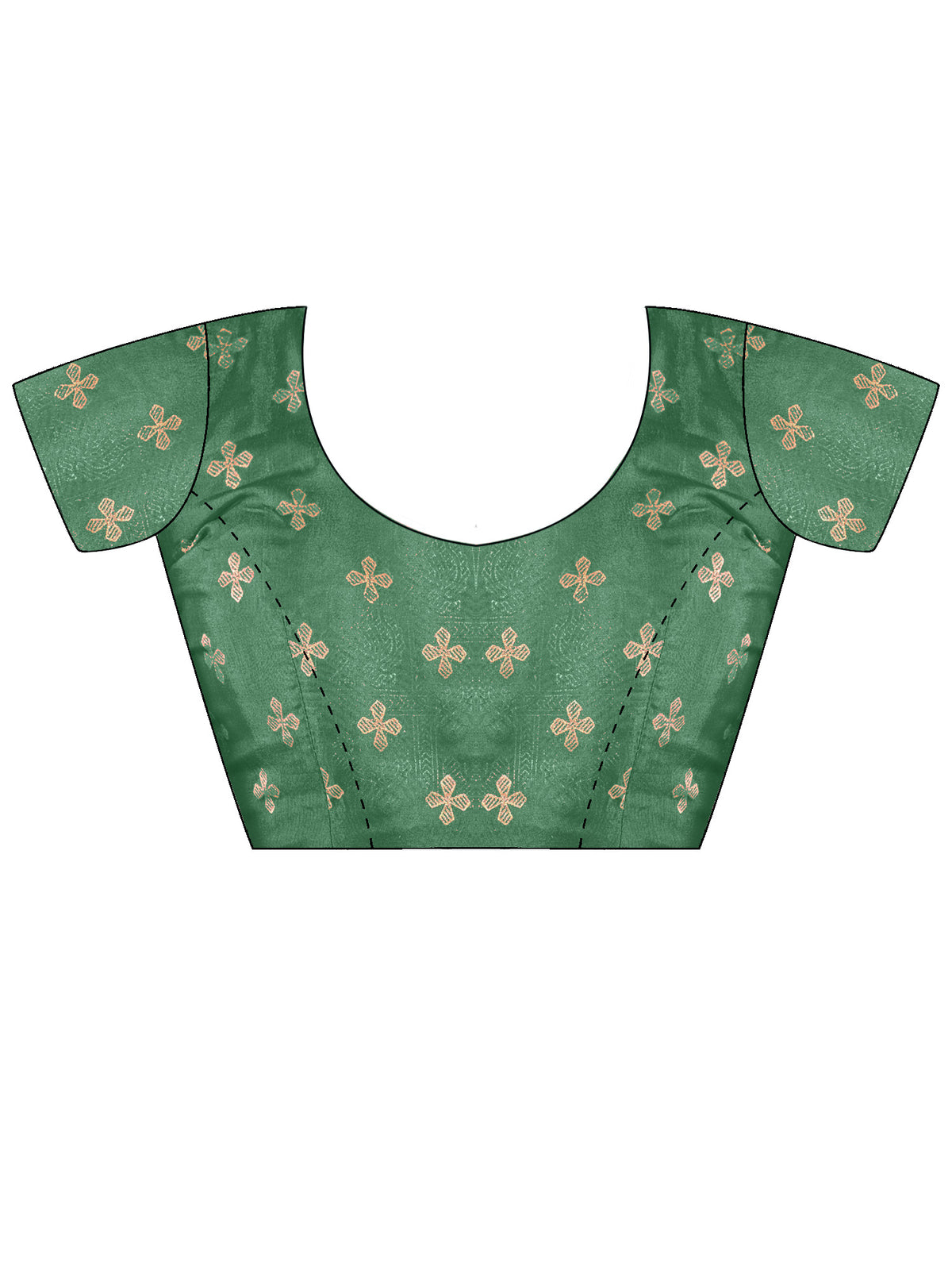 Unstitched green cotton blend blouse piece with foil design
