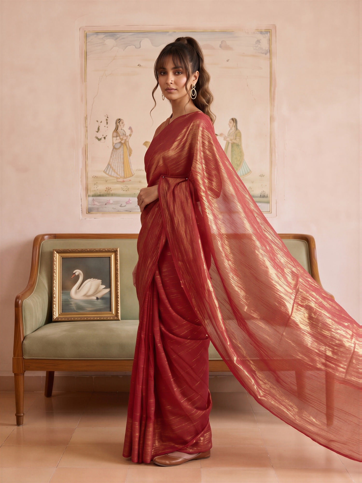 Orange Tissue saree – detail view 2