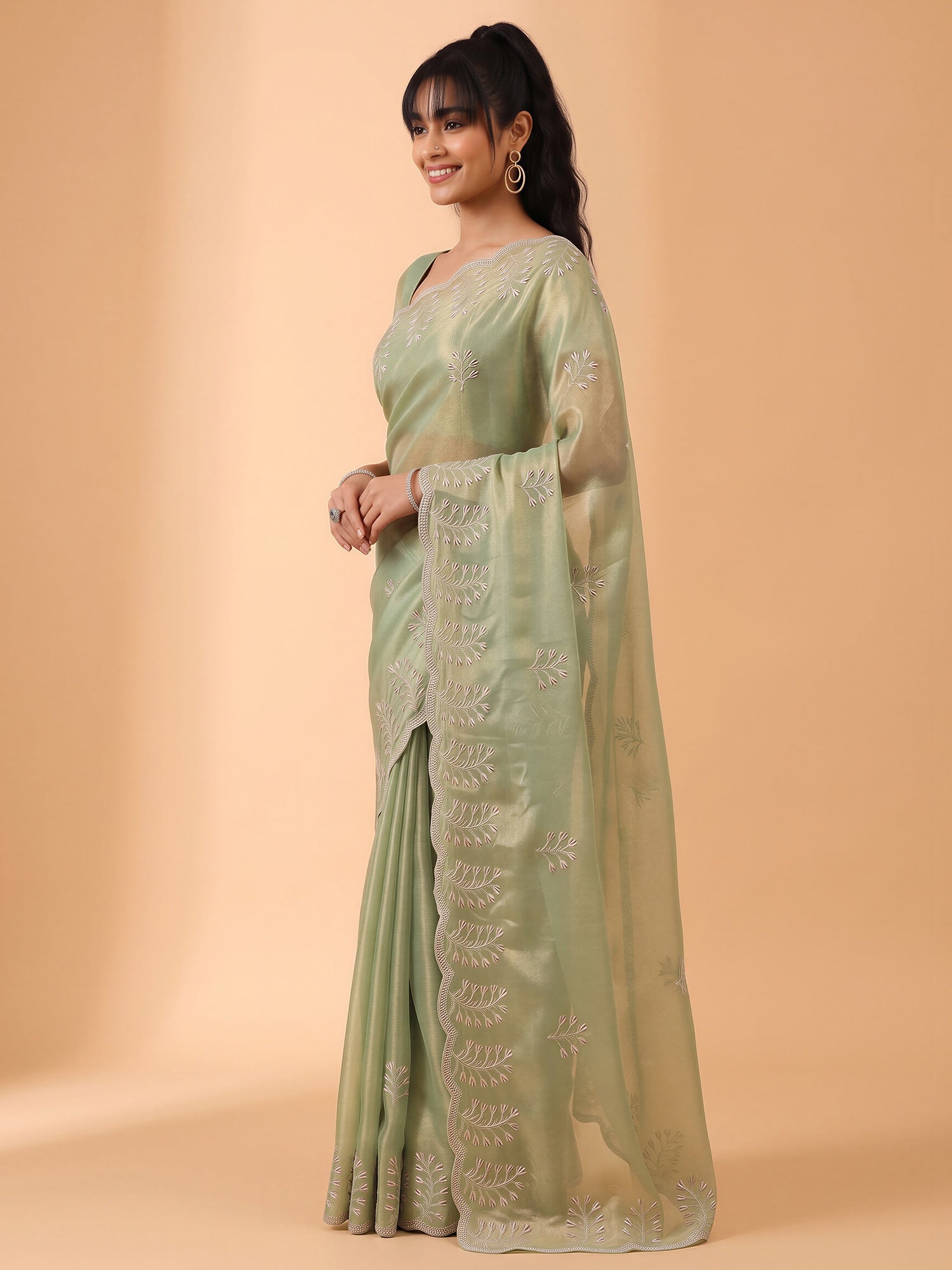 Light Green Chiffon saree – detail view 2