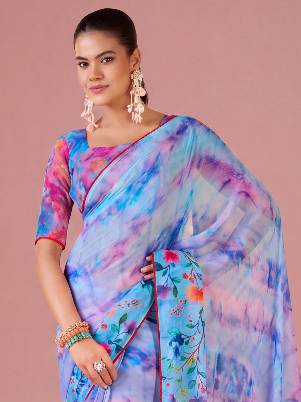 Purple Georgette saree – detail view 3