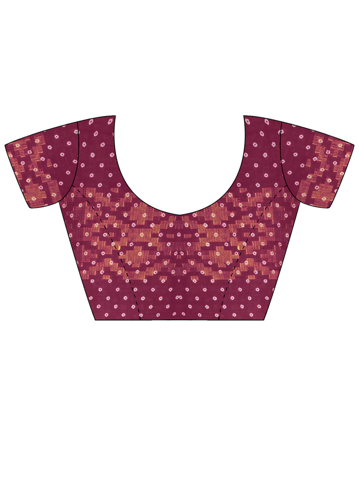 Unstitched purple cotton blouse piece with bandhani design