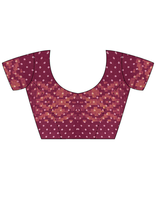 Unstitched purple cotton blouse piece with bandhani design