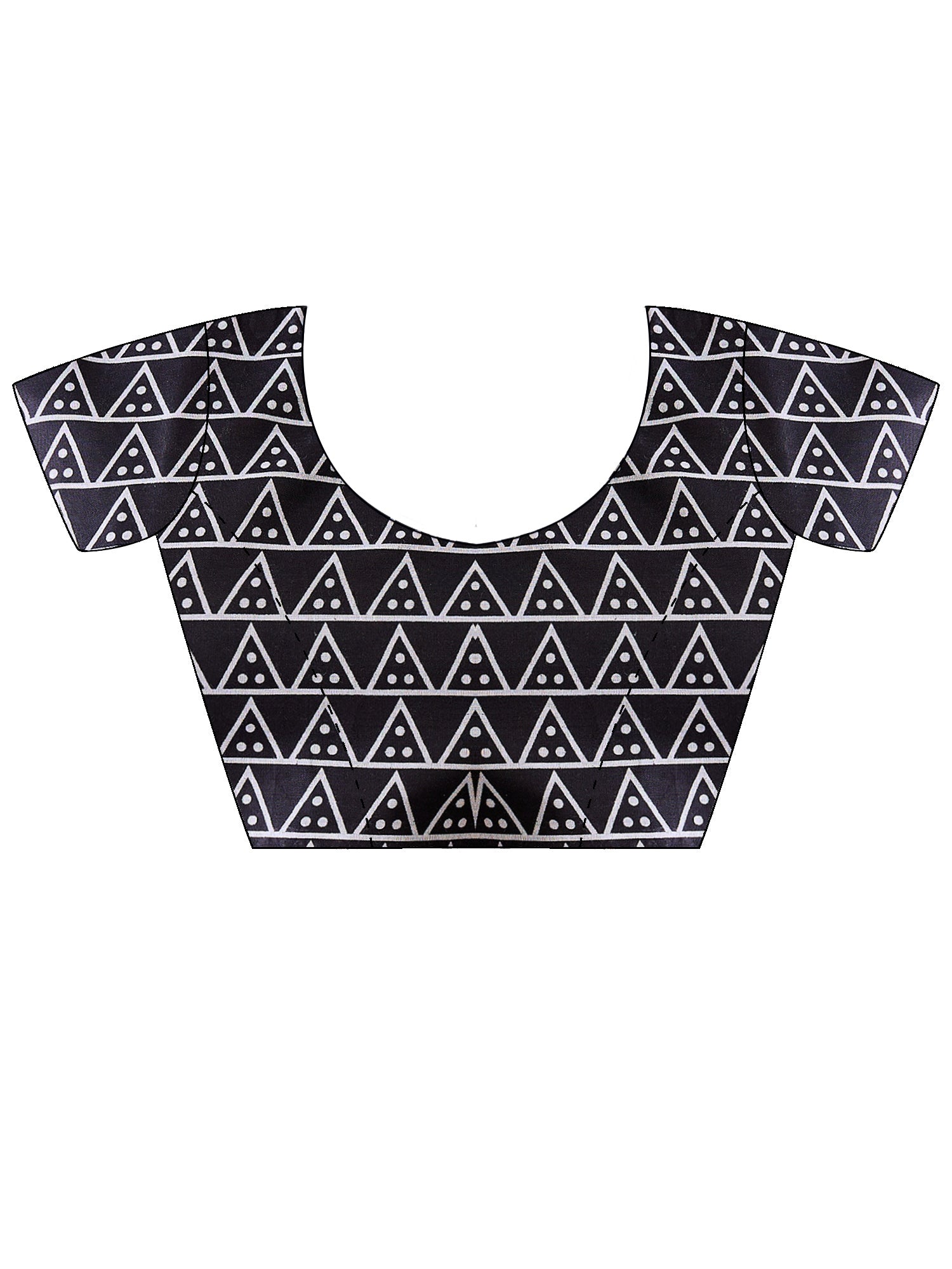 Unstitched black cotton blend blouse piece with geometric design