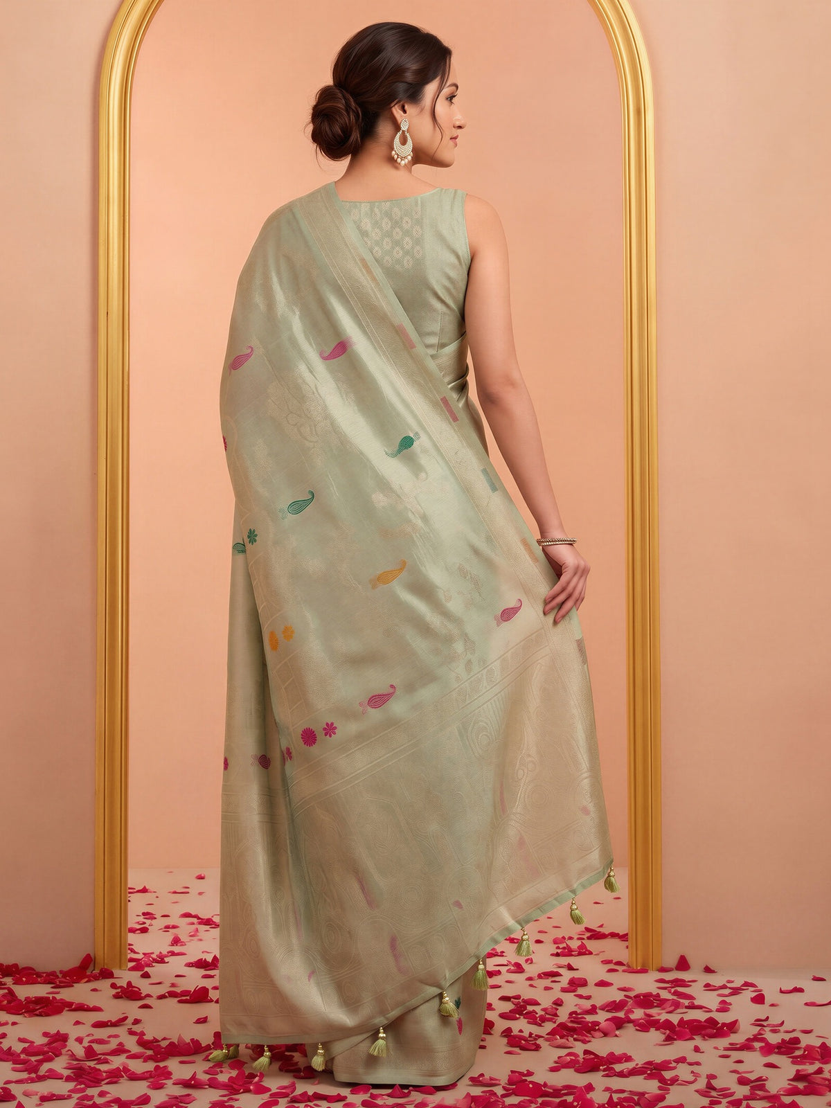 Sea Green silk blend saree view 1
