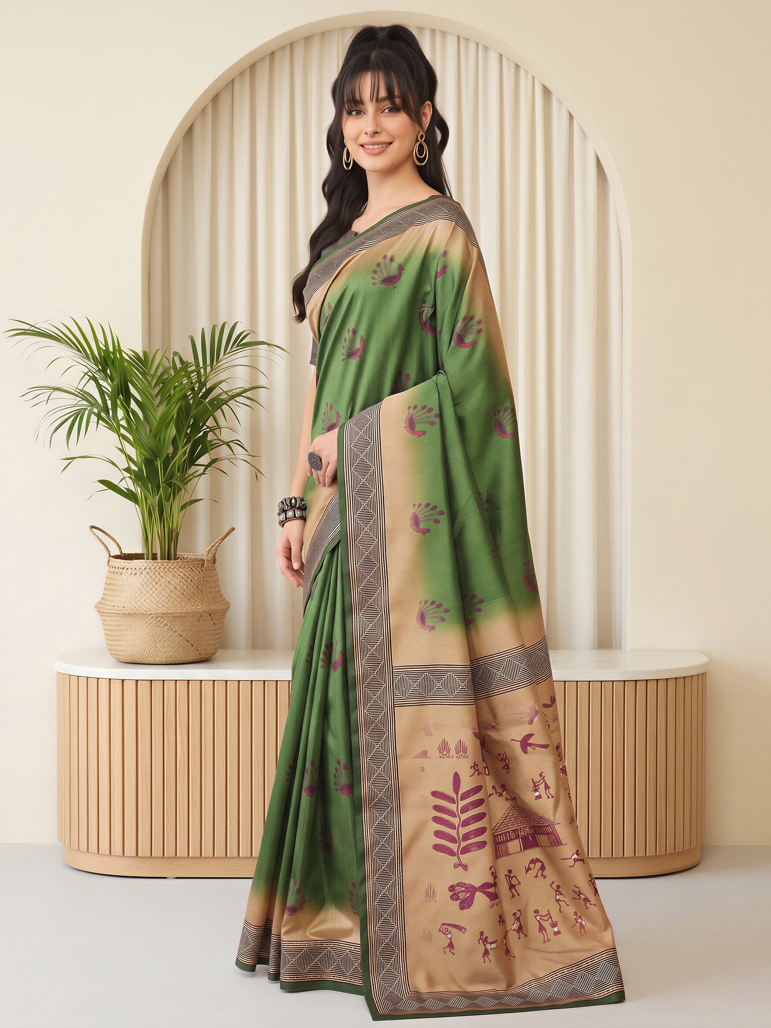 Green Silk Blend saree – detail view 3