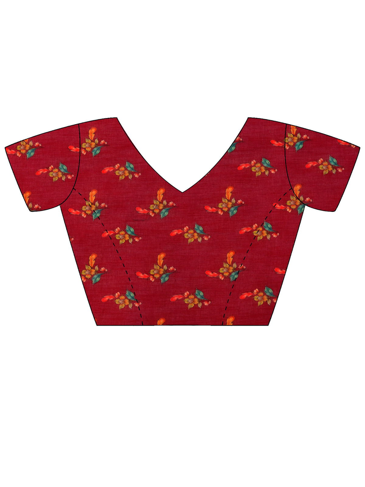 Unstitched magenta linen blend blouse piece with floral design