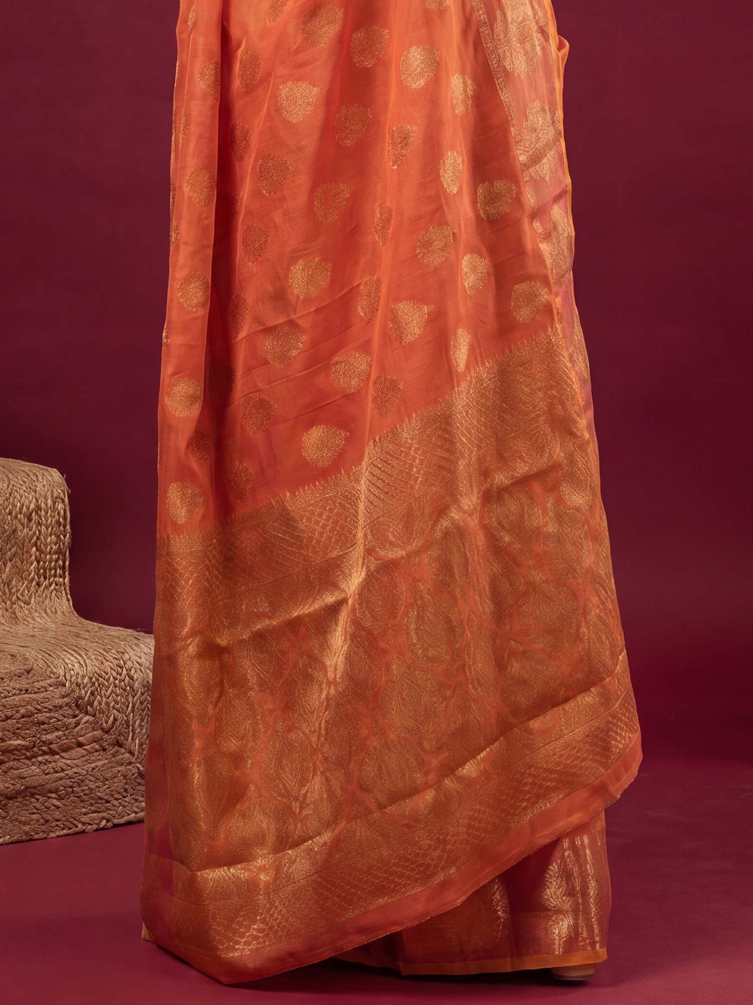 Orange Silk Blend saree – detail view 5
