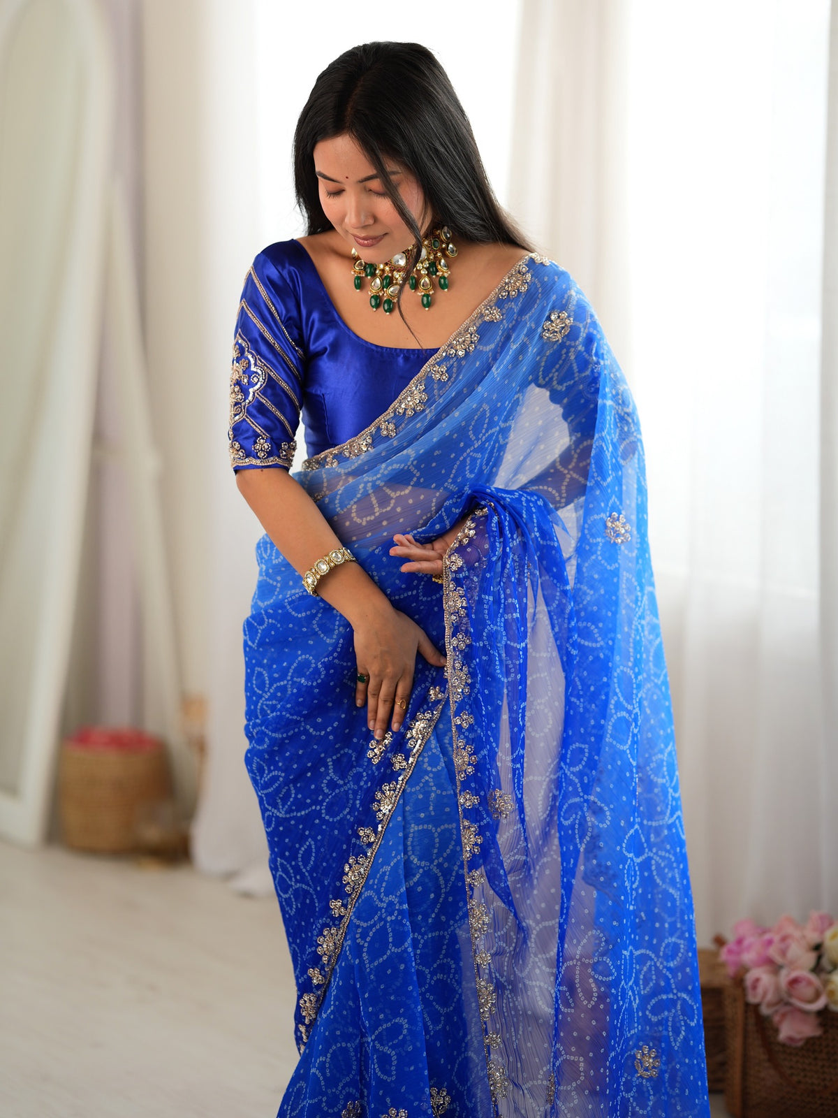 Blue georgette saree view 2