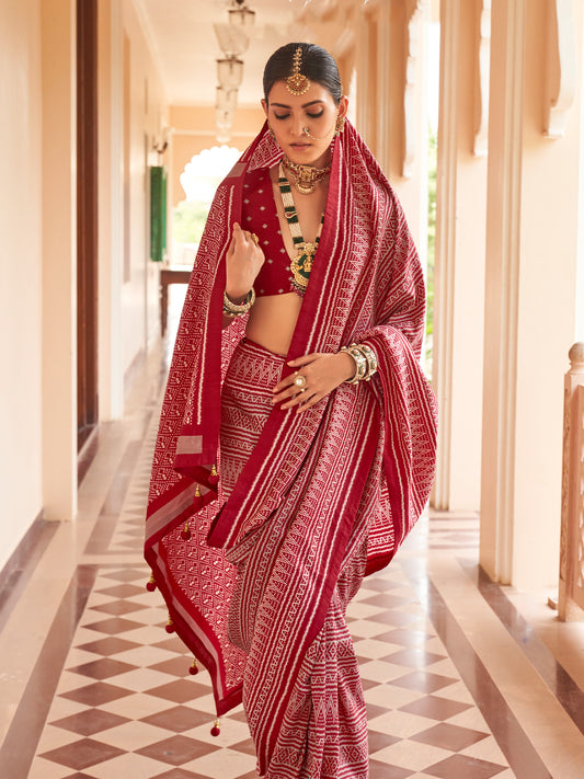 Maroon silk blend saree view 1