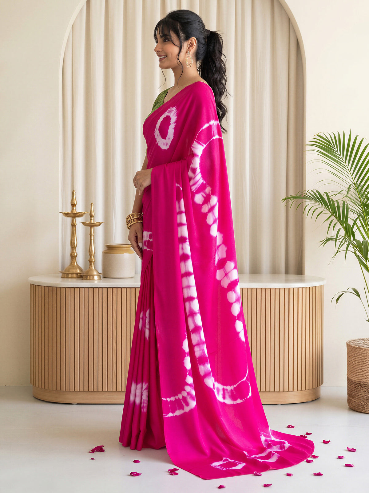 Pink Satin Silk saree – detail view 2