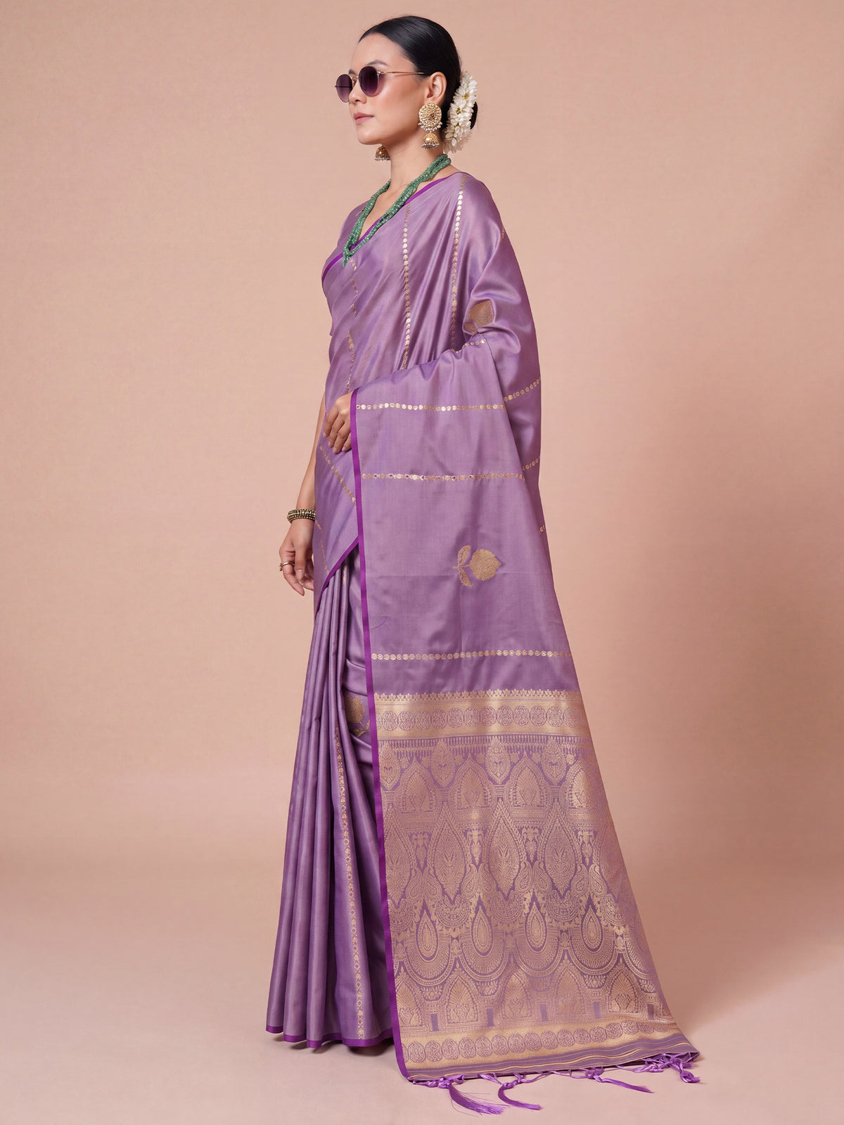 Lavender Satin Silk saree – detail view 3