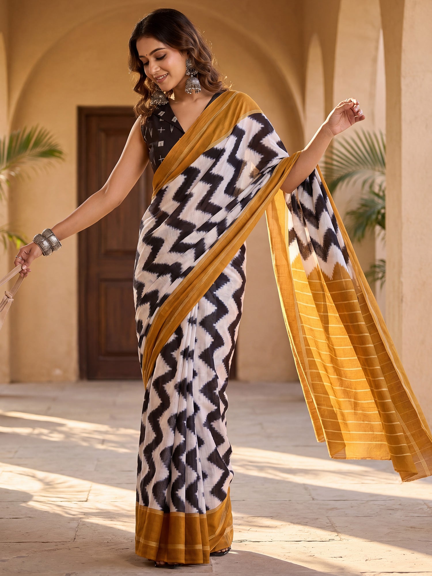 White Cotton Blend saree – detail view 3