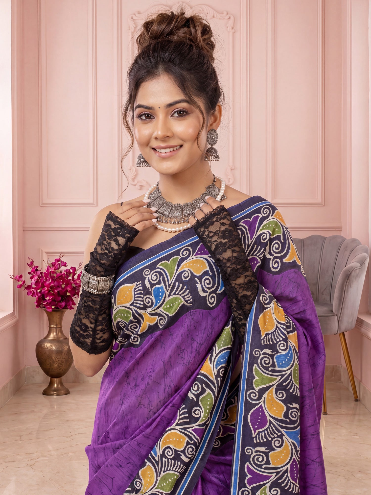 Purple Cotton Blend saree – detail view 4