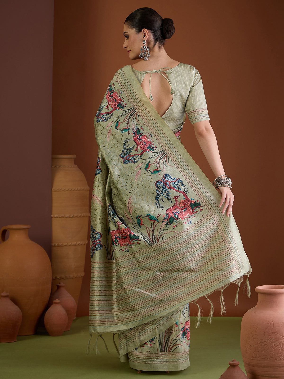 Sea Green art silk saree view 2