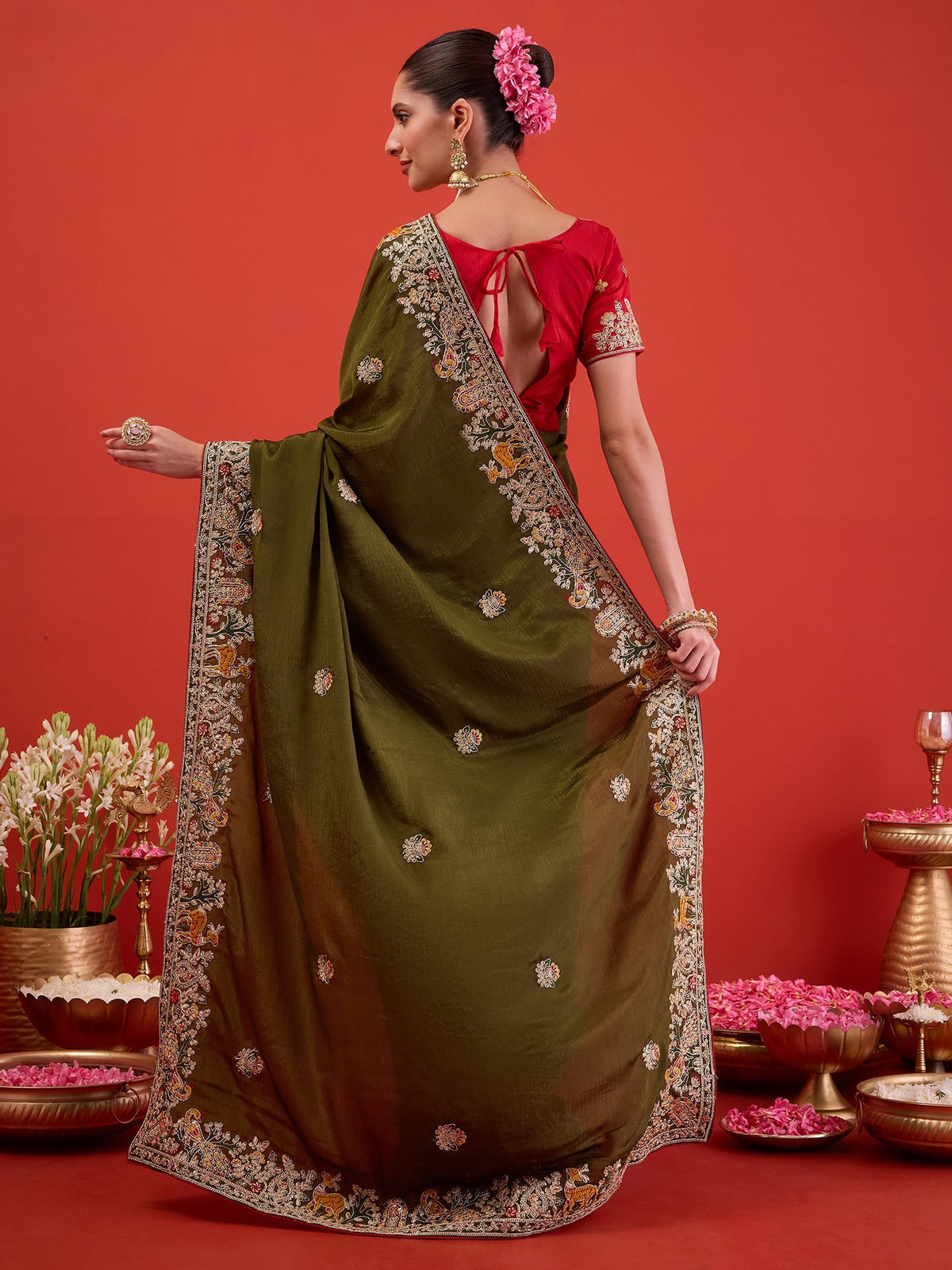 Green Silk Blend saree – detail view 6