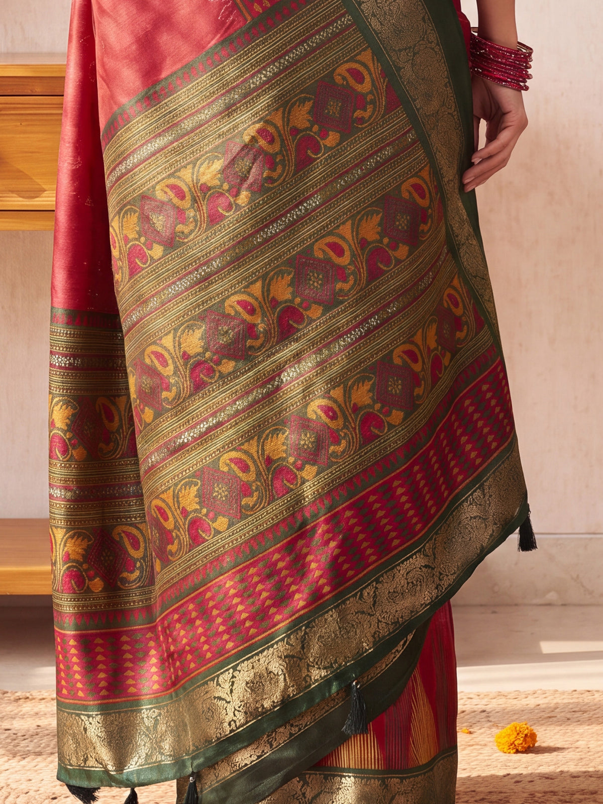 Red Tussar Silk saree – detail view 5