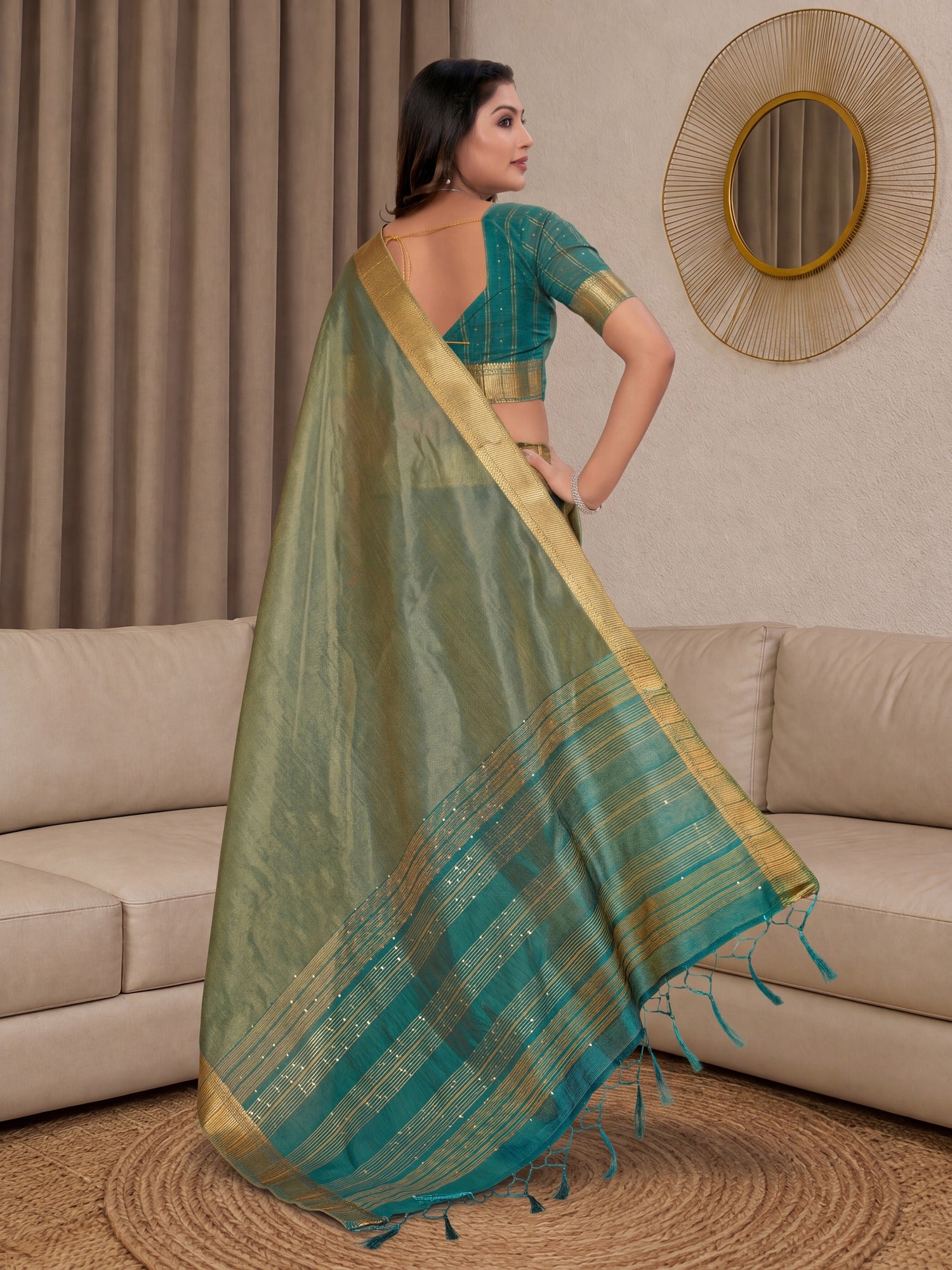 Sea Green Cotton Silk saree – detail view 4