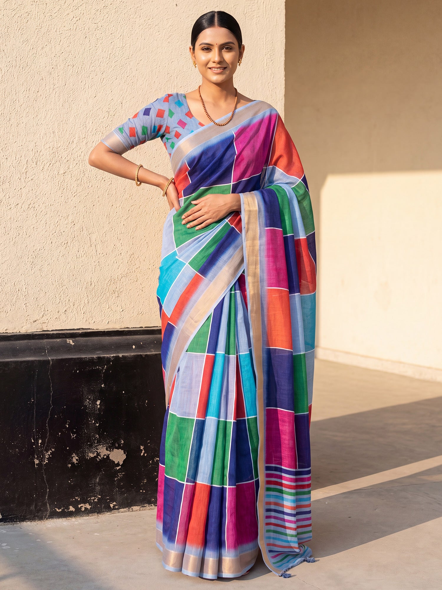 Multicolored Linen saree – detail view 3