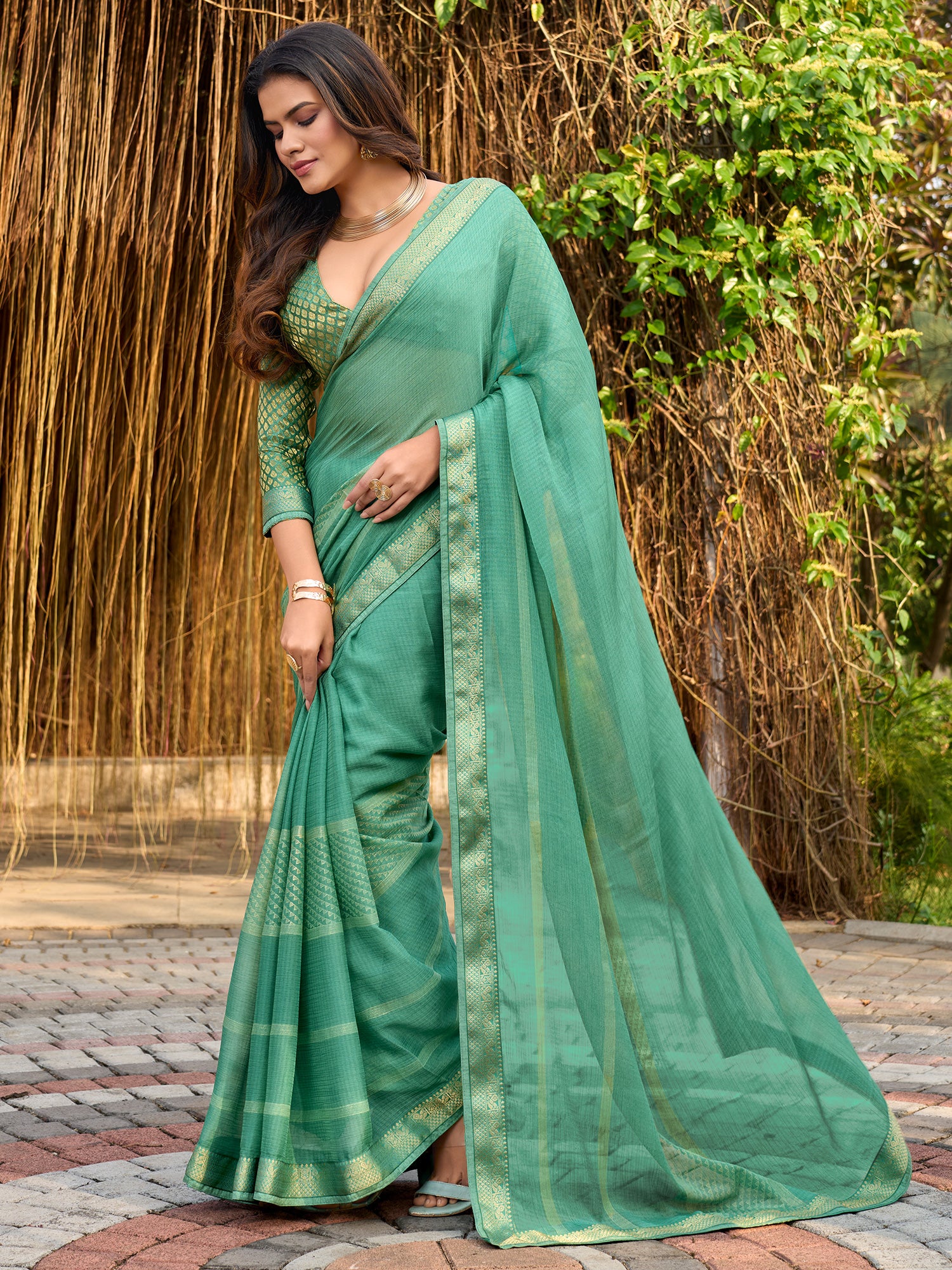 Mint Green Chiffon saree – detail view 2