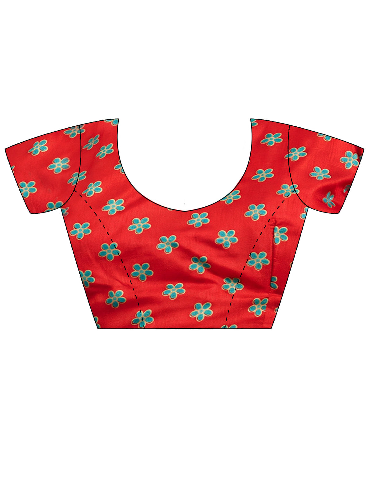 Unstitched red silk blend blouse piece with ethnic motif design