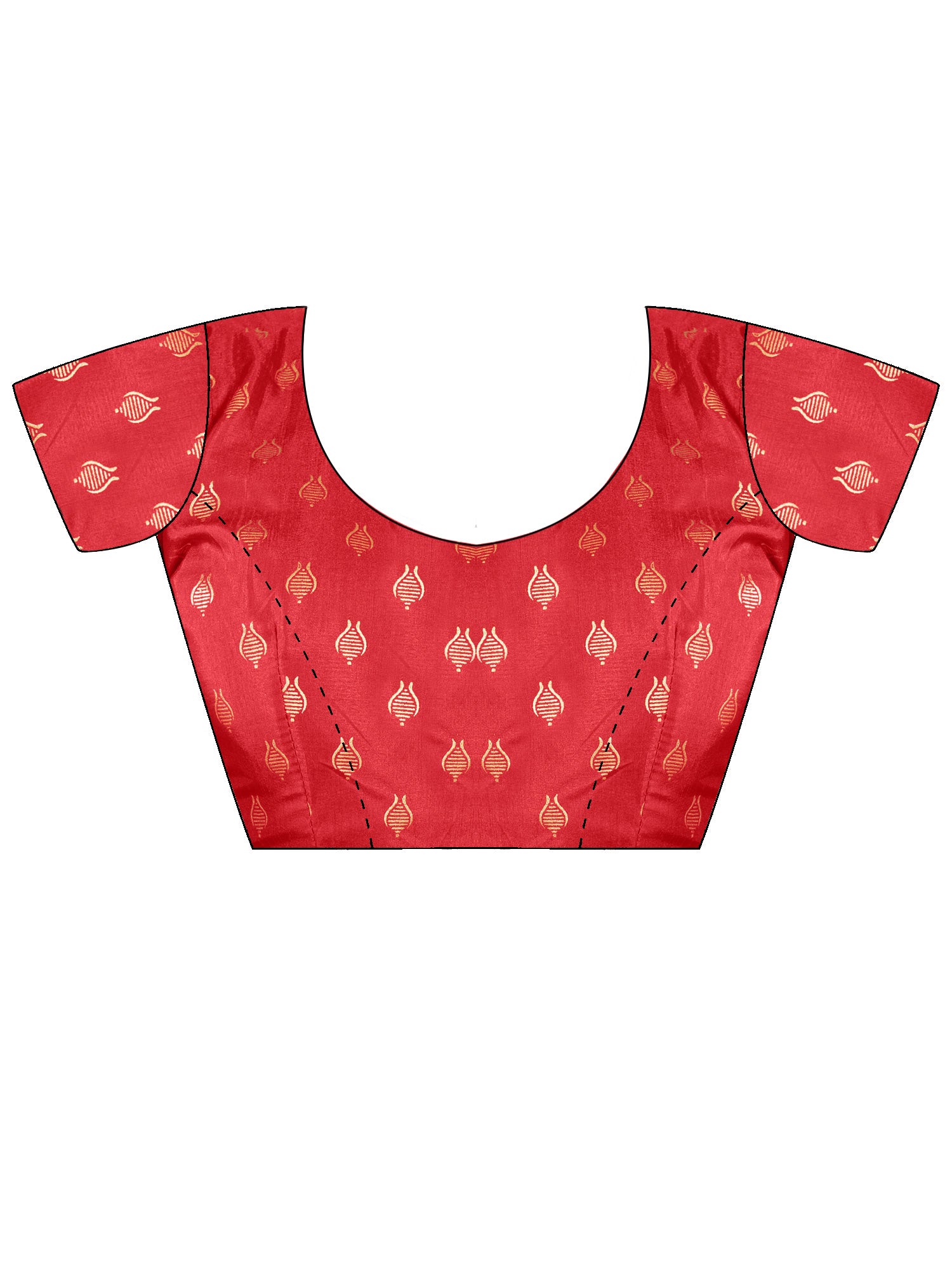 Unstitched red cotton blend blouse piece with foil design