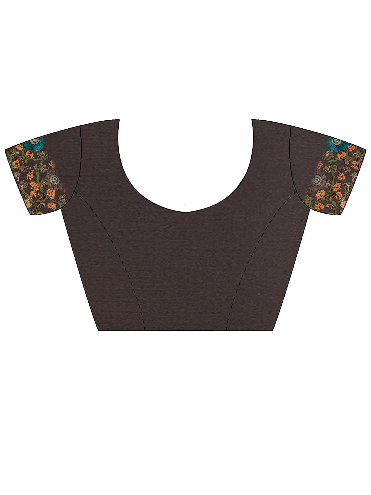 Unstitched black silk blend blouse piece with kalamkari design