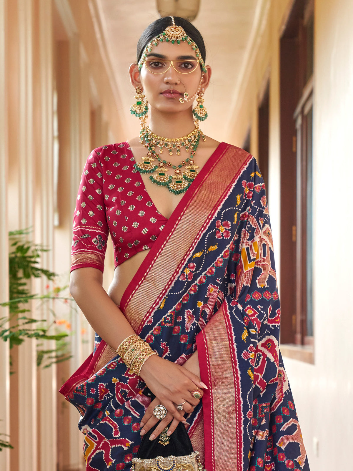 Navy Blue silk blend saree view 2